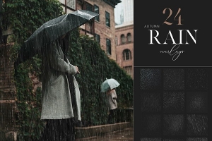 【图片素材】25张逼真雨水下雨雨滴效果摄影后期特效叠加合成素材 25 Rain Overlays, Realistic Rain Clipart