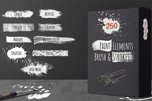 【4K视频素材】250个笔刷绘画油漆涂鸦蒙版遮罩动画视频素材 250 Paint Matte Elements, Brush & Strokes Pack