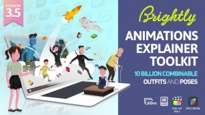 【FCPX插件】卡通人物角色场景解说转场图标MG动画元素包 Brightly v3.5 – Animations Explainer Toolkit