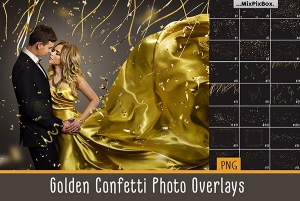 【PNG素材】36张闪光五彩纸屑节日派对环境氛围增强PNG图片素材 Golden Confetti Photo Overlay