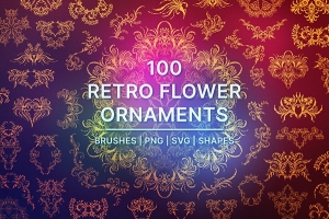 【图片素材】100个复古花纹装饰纹理无缝图案笔刷设计素材 100 Retro Flower Ornaments