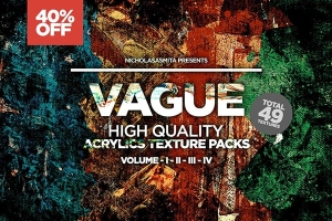 【图片素材】49张高分辨率丙烯酸涂料喷绘纹理艺术设计图片素材 Vague 49 Acrylics Textures Packs