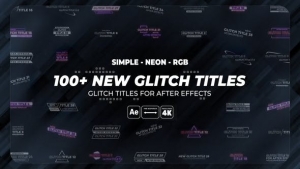 【PR模板】100个故障干扰坏损RGB色散霓虹发光简洁文字标题动画 100+ Glitch Titles