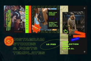 【PSD模板】18款潮流INS风媒体杂志封面故事文字排版PSD模板 Madface – Instagram Posts&Stories