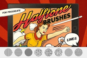【Procreate笔刷】21支复古线条阴影手绘漫画Procreate笔刷 Vintage Comics: Line Procreate Brushes