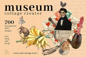 【PNG素材】700+博物馆收藏复古人像旧物件插图剪贴画设计PNG图片素材 Museum Collage Creator