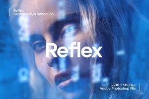 【PSD模板】模糊镜面玻璃光线反射效果图层叠加PSD特效模板 Studio 2am – Reflex：Custom Glass Reflection