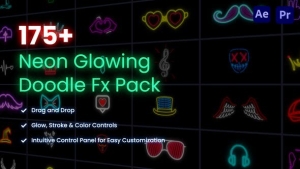 【AE/PR模板】175个霓虹发光涂鸦图形动画包 Neon Glowing Doodle Pack