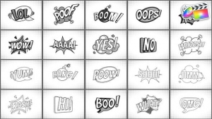 【FCPX插件】20组综艺卡通搞笑贴纸花字标题动画 Comic Titles Black And White