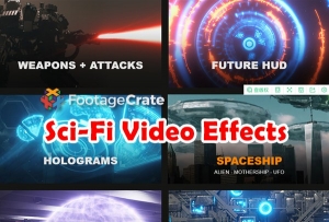 【4K视频素材】300+科幻星球未来武器飞船全息投影激光能量扫描时空穿梭HUD合成特效 Production Crate – Sci-Fi Video Effects