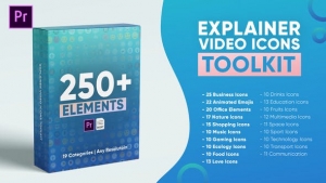 【PR模板】250个网络媒体商业运输生活食物音乐办公表情图标动画 Explainer Video Icons Toolkit
