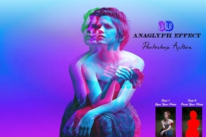 【PS动作】3D立体迷幻人像重影抖音LOGO效果PS动作 3D Anaglyph Effect Photoshop Action