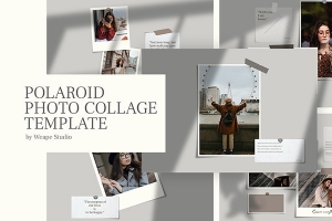 【PSD模板】5款宝丽来照片拼贴卡片相册PSD模板 Polaroid Photo Collage