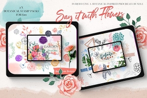 【Procreate笔刷】137支生日花卉水彩画装饰花朵树叶艺术设计Procreate笔刷 Say It With Flowers Bundle
