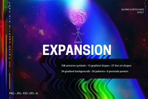 【矢量素材】未来迷幻抽象机能赛博朋克艺术宇宙元素炫彩几何渐变图形创意设计套件 Abstract Galaxy Graphic Objects