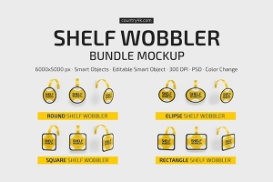 【PS样机】超市商场货架商品宣传促销广告摇摆器PS展示样机 Shelf Wobbler Mockup Bundle
