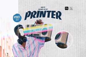 【PS动作】复古半色调胶印机印刷色彩颗粒纹理特效PS动作 Flyerwrk – Vintage Offset Printer