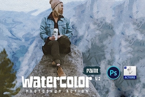 【PS动作】颜料水彩艺术画抽象效果PS动作 Watercolor Paint v.2 – Photoshop Action