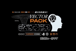 【图片素材】90+复古酸性艺术赛博朋克抽象矢量形状游戏边框元素设计素材 Cursed Vector Pack