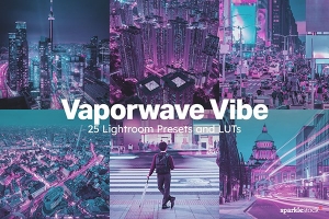 【调色预设】25款赛博朋克蒸汽波城市灯光怀旧夜景人像肤色保护LR调色预设LUT预设 25 Vaporwave Vibe Lightroom Presets