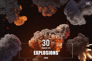 【4K视频素材】31个大型爆炸浓烟升腾合成特效VFX视频动画含透明通道 Eldamar Studio – 30 Massive VFX Explosions Pack