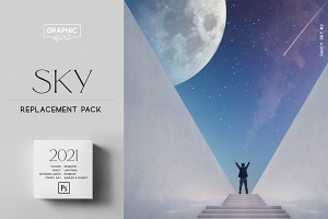 【图片素材】72张高品质闪电乌云极光彩虹星空日落梦幻天空合成图像素材 Sky Replacement Pack Photoshop 2021