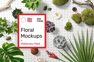 【PS样机】200+鲜花绿植花卉高端办公品牌提案平面vi样机包 Floral Mockups + Stationery Pack