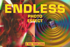 【PSD模板】6套迷幻重影扭曲循环棱镜散射光线叠加魔幻特效PS模板 Endless Photo Effect