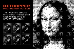 【PS动作】复古半色调照片像素化位图毛刺故障纹理效果PS动作 Bitmapper – Convert Image to Bitmap
