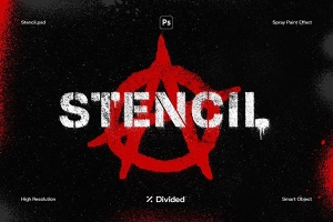 【PSD模板】文本Logo图形模拟喷漆喷涂纹理效果PSD模板 Divided – Stencil