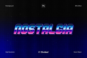 【PSD模板】复古蒸汽波赛博朋克风3dD立体Logo文本样式PSD模板 Divided – Nostalgia