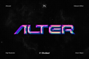 【PSD模板】全息霓虹酸性渐变3D立体Logo图形文本样式PSD模板 Divided – Alter
