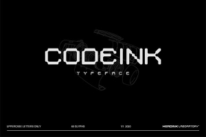 【字体】时尚扭曲抽象酸性艺术复古设计装饰字体 Heroink – Codeink Font
