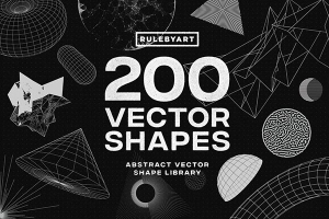 【矢量素材】200款创意抽象点线面几何图形扭曲3D空间艺术矢量图形设计素材 RuleByArt – 200 Vector Shapes
