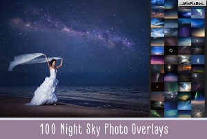 【图片素材】100张夜景天空云彩极光星球摄影后期叠加合成图片素材 100 Night Sky Overlays