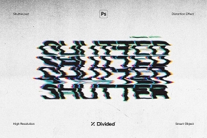 【PSD模板】故障扭曲毛刺失真效果文本标题Logo特效PSD样机模板 Shutter Distortion Text Effect