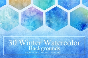 【图片素材】30张冬季淡雅水彩画涂鸦手绘插画背景纹理素材 30 Winter Watercolor Backgrounds