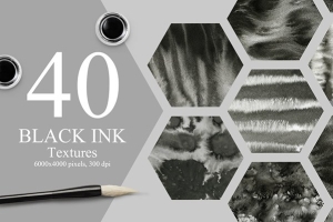 【图片素材】40张黑色水墨画液体颜料晕染背景纹理图片素材 40 Black Ink Textures