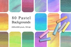 【图片素材】80张彩虹粉笔画粗糙颗粒纹理背景图片素材 80 Rainbow Pastel Paper Textures