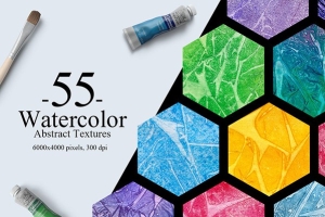 【图片素材】55张抽象裂纹水彩画背景纹理图片素材 55 Watercolor Abstract Textures