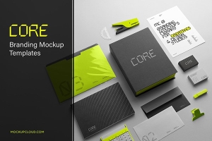 【PS样机】21款名片信封信纸文具品牌vi应用设计作品展示效果PS样机 Core Branding Mockup Kit