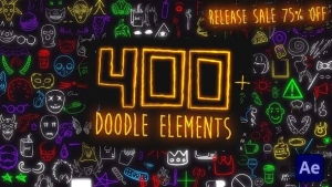 【AE模板】400个手绘线条涂鸦霓虹发光图形元素动画 FLEXLINE | Hand Drawn lines Elements Package
