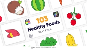 【FCPX插件】103个可爱卡通水果蔬菜食物图标动画 Big Healthy Food Icons