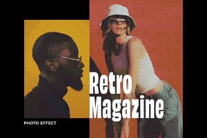 【PSD模板】老式复古半色调印刷杂志海报噪点纹理特效PSD模板 Retro Magazine Halftone Photo Effect