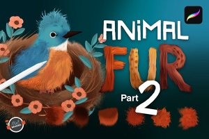 【Procreate笔刷】35支逼真毛茸茸动物鸟兽皮毛插画Procreate笔刷 Animal Fur 2