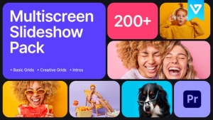 【PR脚本】多屏画面网格组合排列分屏包装展示动画 Multiscreen Slideshow Pack