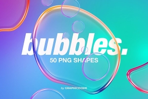 【PNG素材】50款活力透明水滴液体肥皂气泡抽象艺术PNG图片素材 50 Bubbles PNG Shapes