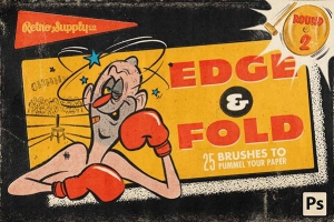 【PS笔刷】25支复古仿旧边缘裂缝纸张褶皱磨损颗粒纹理PS绘画笔刷 Edge& Fold Distressor Brushes vol.2