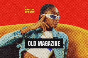 【PSD模板】复古怀旧颗粒半调照片肖像仿古印刷特效PSD模版 Old Magazine Halftone Photo Effect