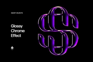 【PSD模板】赛博朋克科幻3D金属镀铬光泽立体标题Logo文本样式PSD模板 Glossy Chrome Text Effect